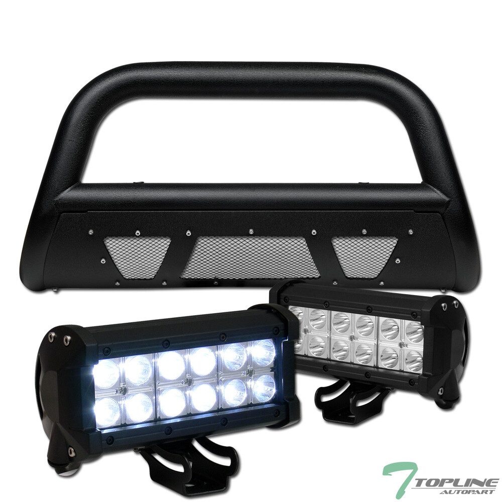 Topline For 11-19 Silverado/Sierra HD Textured Blk Studded Mesh Bull Bar+36W LED