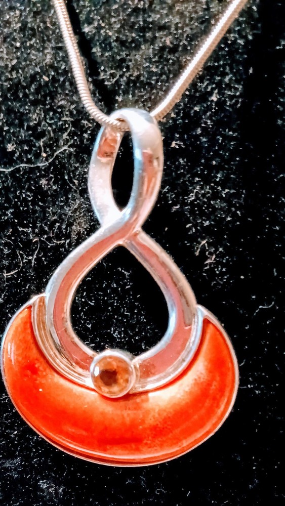 Sterling Silver 9.25  DS Citrine & Orange Coral Charm Necklace