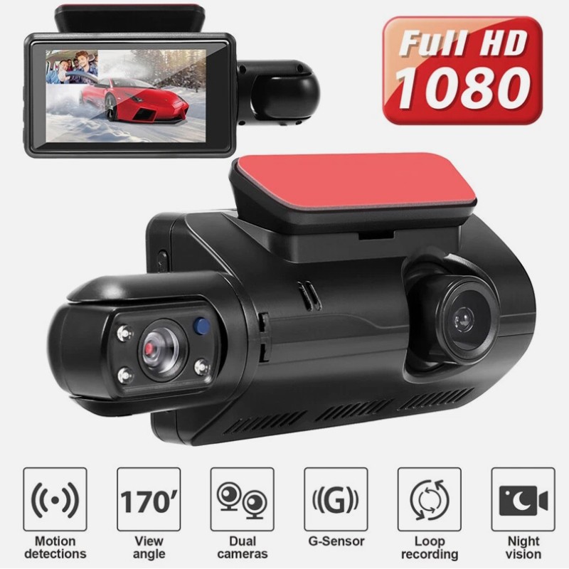 Dash Cam Dual Lens HD 1080P Car DVR Video Recorder G-Sensor Front Inside Camera