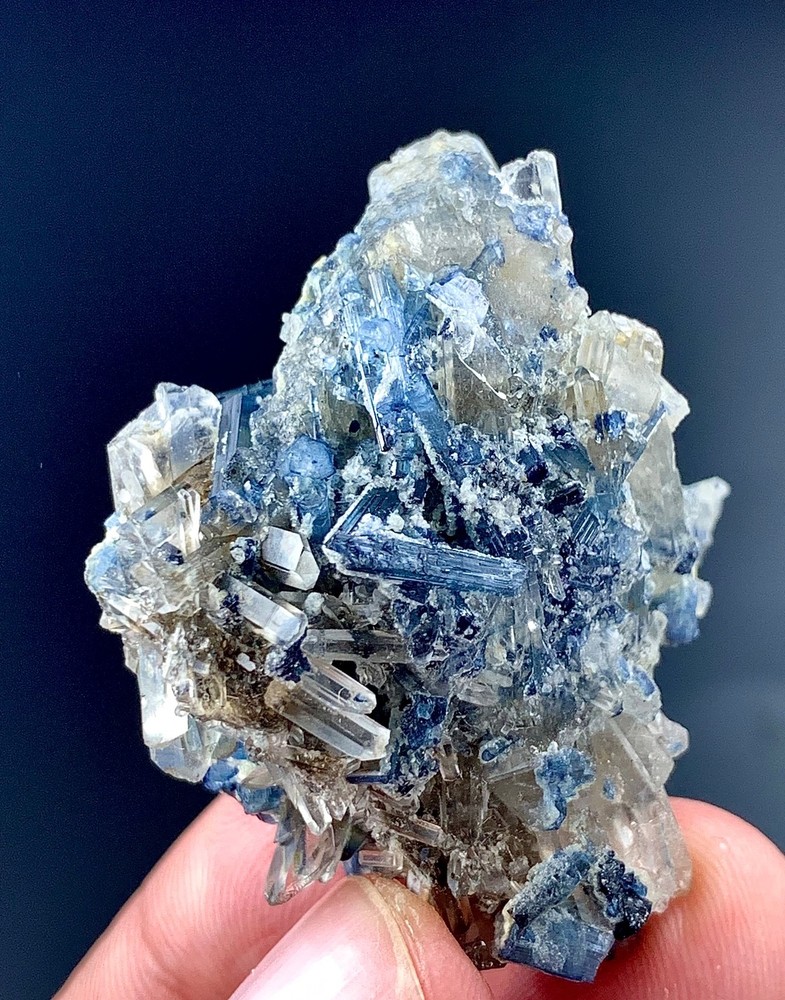 144 Carat Blue Tourmaline Crystals On Quartz Cluster Specimen From Afghanistan