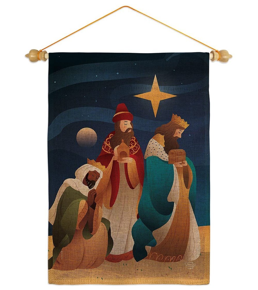 Christmas Nativity Wood Dowel Set Wooden Rod Home Decor Burlap Banner Flag Po...