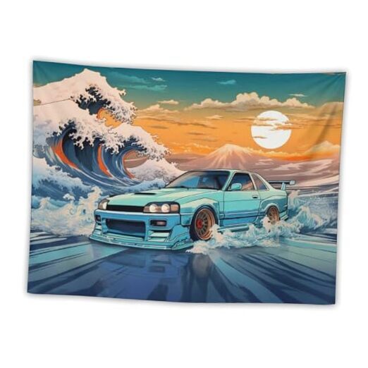 Large Tapestry Wall Hanging Decor R33 Great Wave Japanese Car Jdm 30