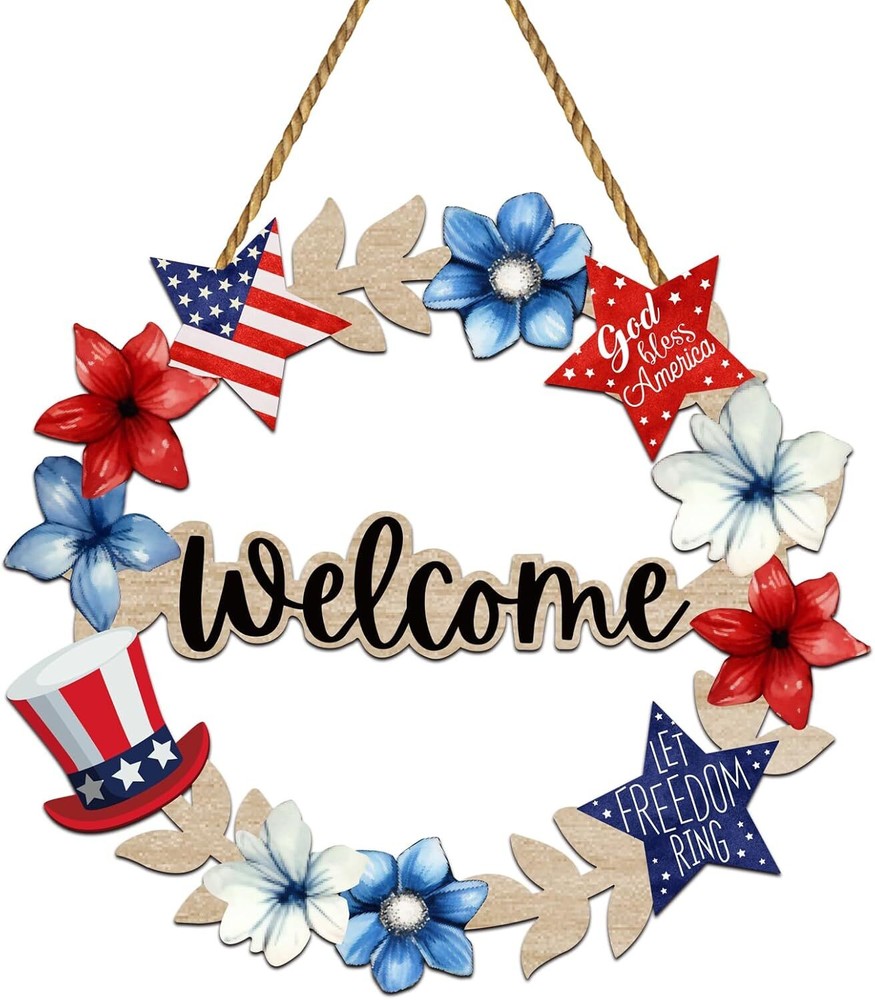 4th of July Patriotic Front Door Wreath Decorations for Independence Day