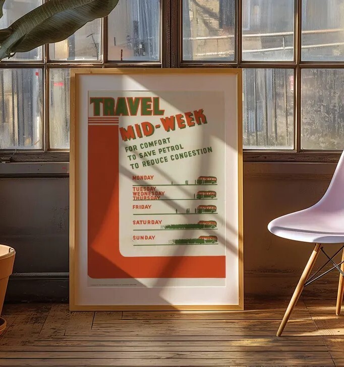 Vintage Mid-Week Travel Poster Retro Transportation Wall Art Print