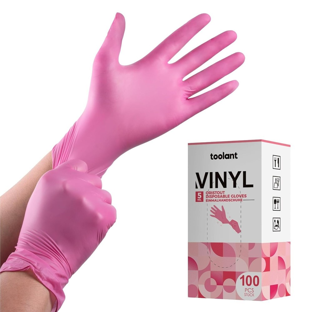 Pink Latex-Free Disposable Gloves for Women - Kitchen Cleaning Tattoos