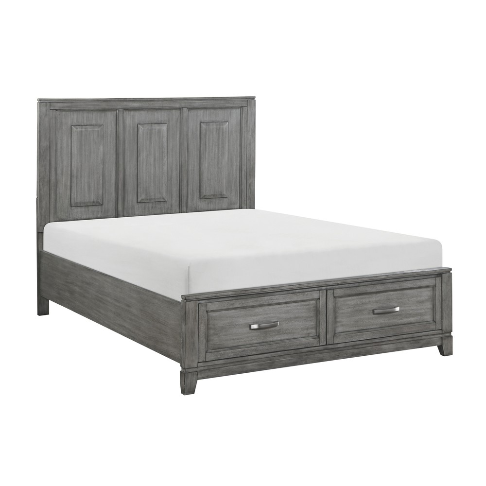 Gray Wooden Queen Platform Bed with Storage Drawers - 1pc Bedroom Furniture
