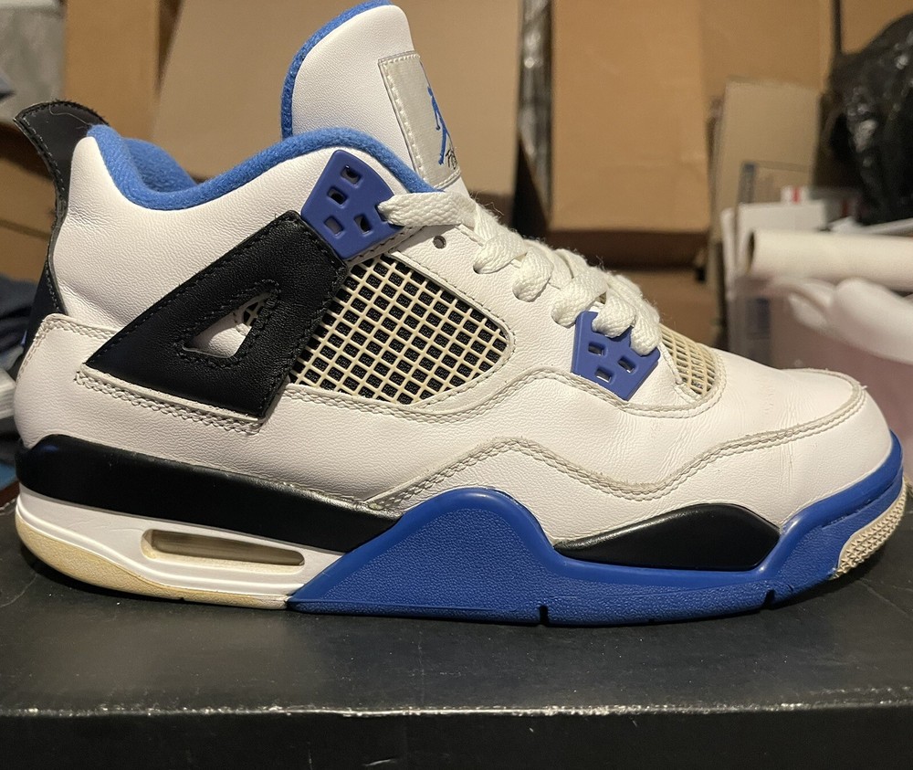 Air Jordan 4 Retro  Motorsports Boys (GS) 7Y White Black Blue Royal 408452-117