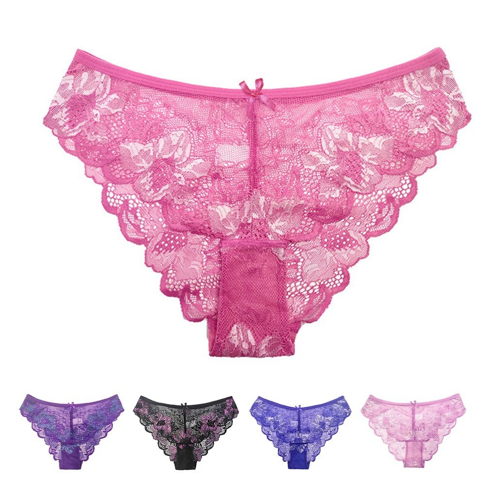 Women Lace Panties Perspective Underwear Regular Solid Color Breathable