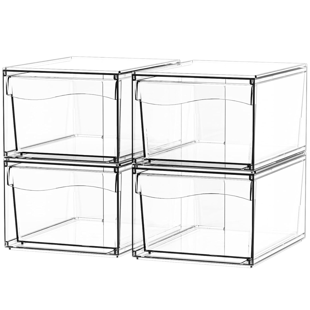 4 Pack Stackable Storage Bins,Clear Organizing Containers,Acr