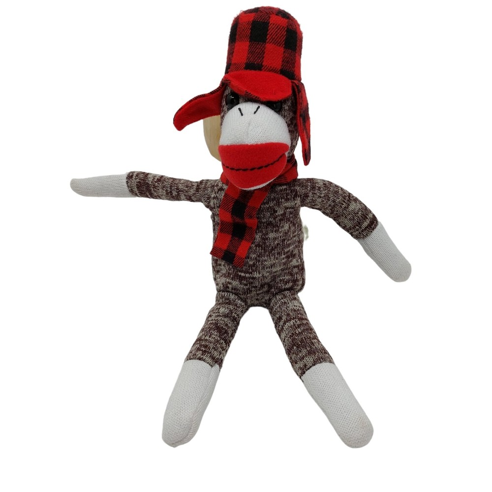 Galerie Jack Monkey Plush Holiday Stuffed Animal Toy Christmas Plaid Hat Scarf