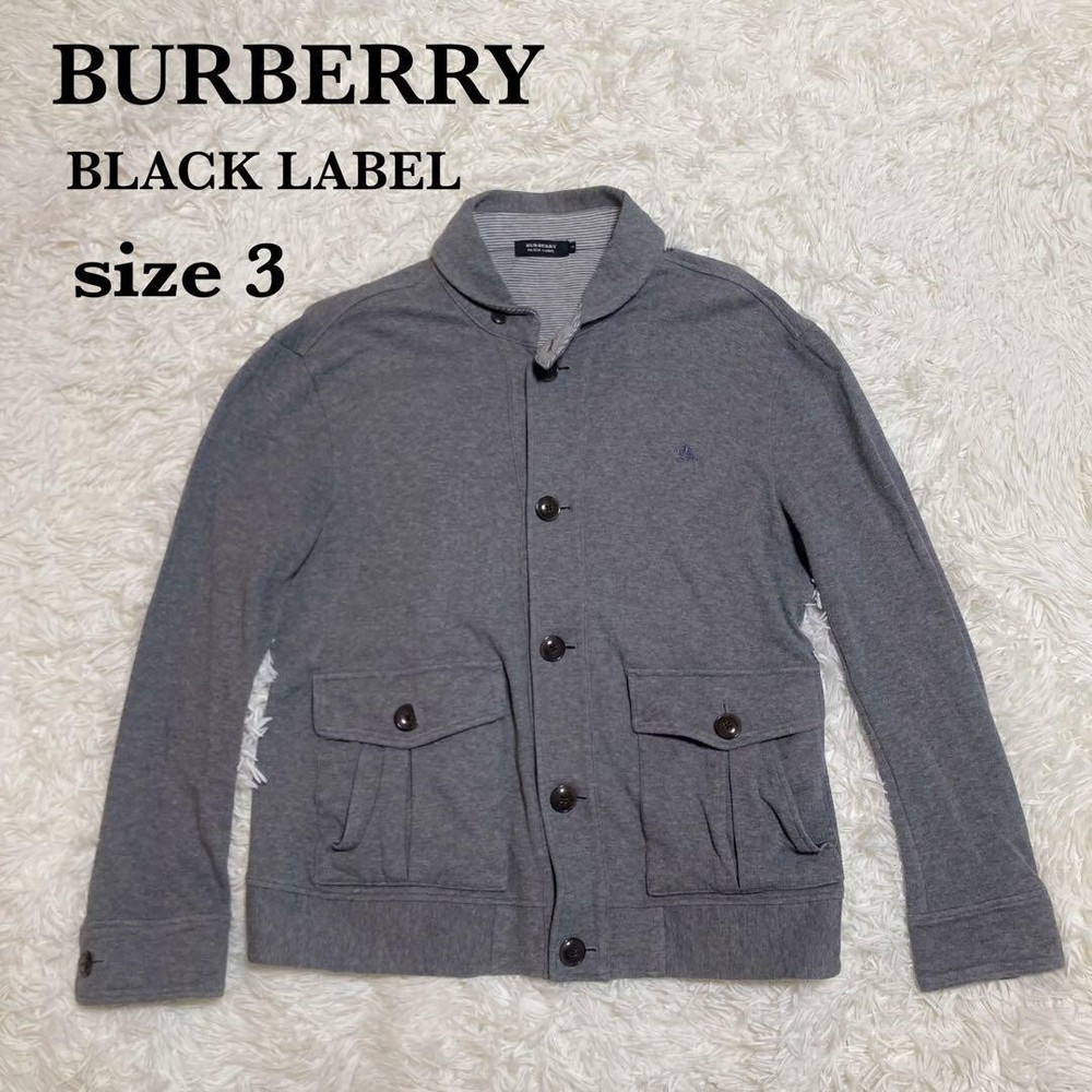 Burberry Black Label Cardigan Jacket Cotton Knit Logo Gray Men Size 3/M-L Used