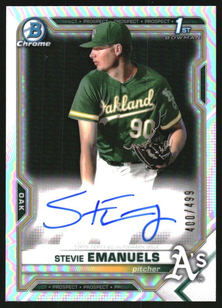 2021 Bowman Chrome Prospect Autographs Refractors #CPASE Stevie Emanuels /499