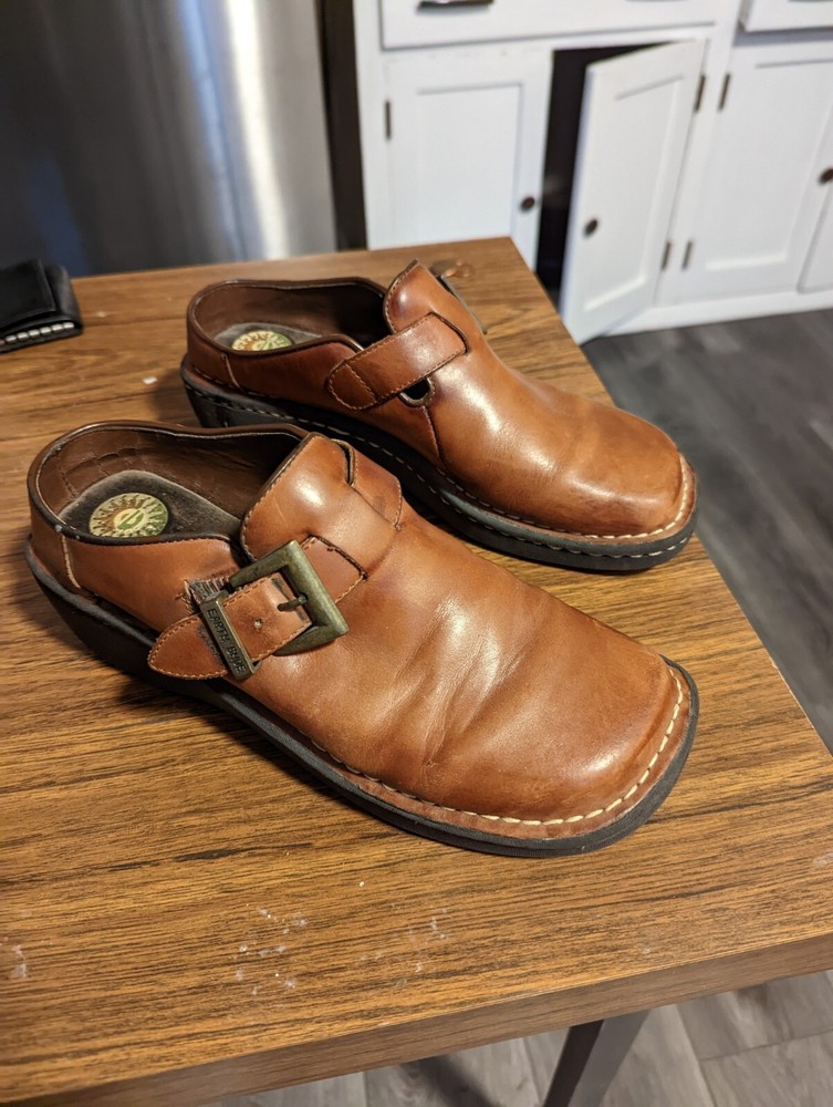 Earth Shoe Hickory Women 7.5 Brown Leather Buckle Clog Mules Hippie Gremlincore Style