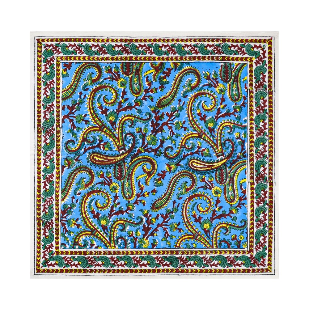 Blue and Yellow Indian Hand Block Printed Cotton Table Napkins