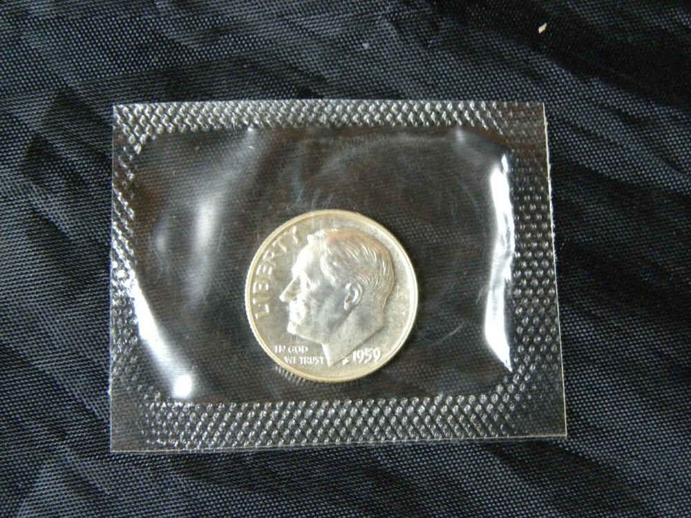 1959 Roosevelt Dime 90% Silver Gem Proof  In Original Proof Set Cellophane