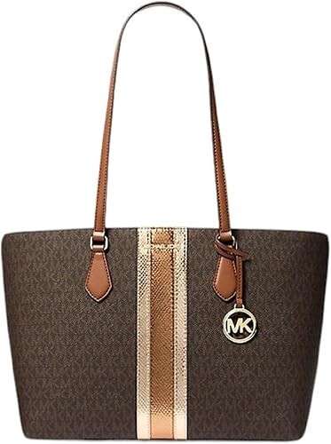 Michael Kors Sheila Large Tote Bag Signature Logo Metallic Brown.