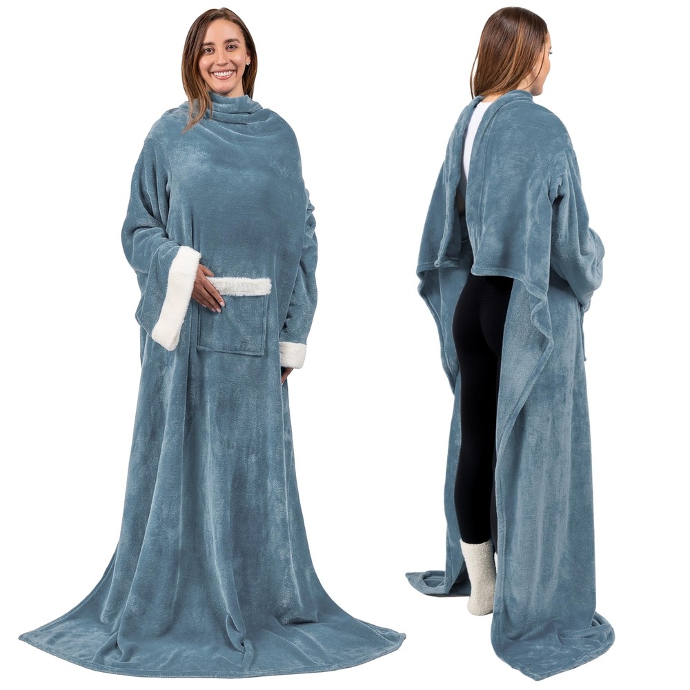 PAVILIA Fleece Blanket with Sleeves for Women Men Adults Wearable Blanket War...