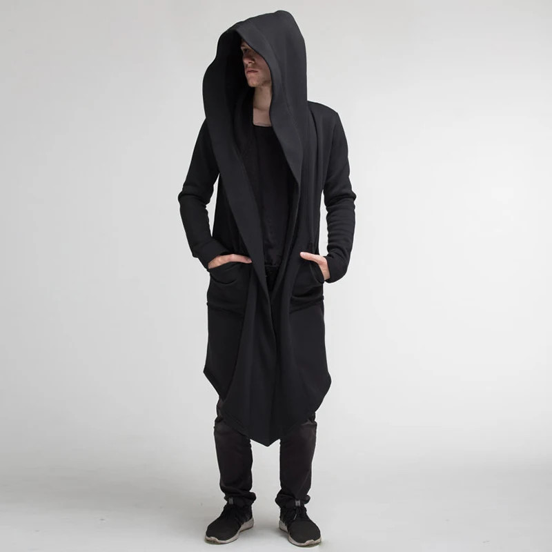 Men's Winter Hooded Cardigan Trench Coat Streetwear Solid Color Windbreaker Leis