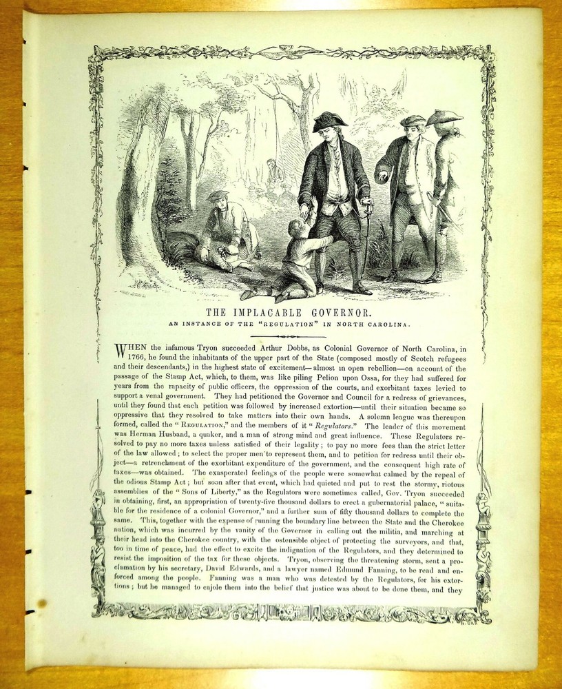 NC Regulators American Revolution IMPLACABLE GOVERNOR Sons of Liberty 1856 Print