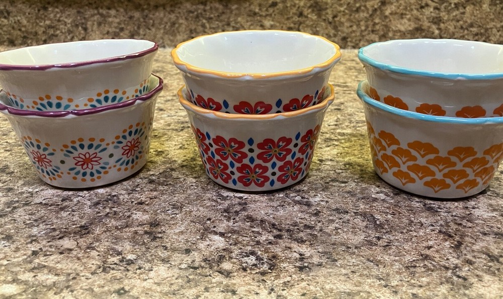 Vintage Pioneer Woman Ceramic Ramekin Set of 6