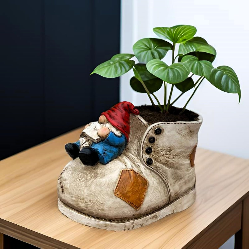 Cute Planter Pot Suitable Indoor Outdoor Small Gnome Resin Succulent Plant Holes