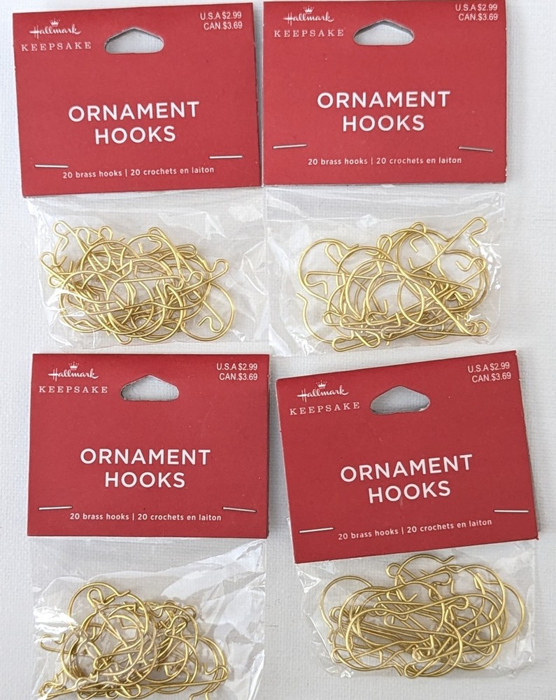 Hallmark Keepsake Ornament Hooks 20 Brass Hooks Per Pack Lot of 4 New
