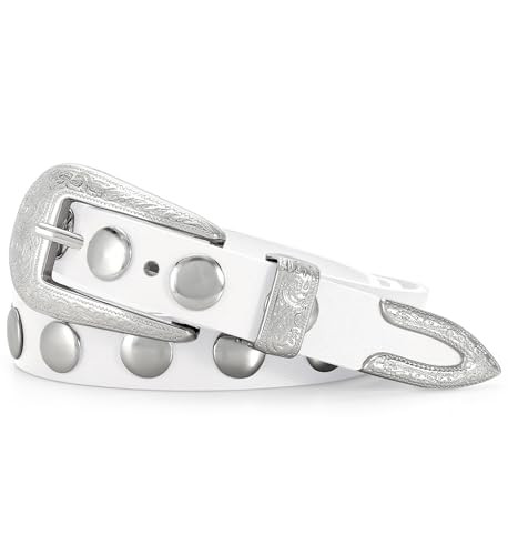 Punk Women's White Studded Belt for Jeans Adjustable 26-31 Inch Waist