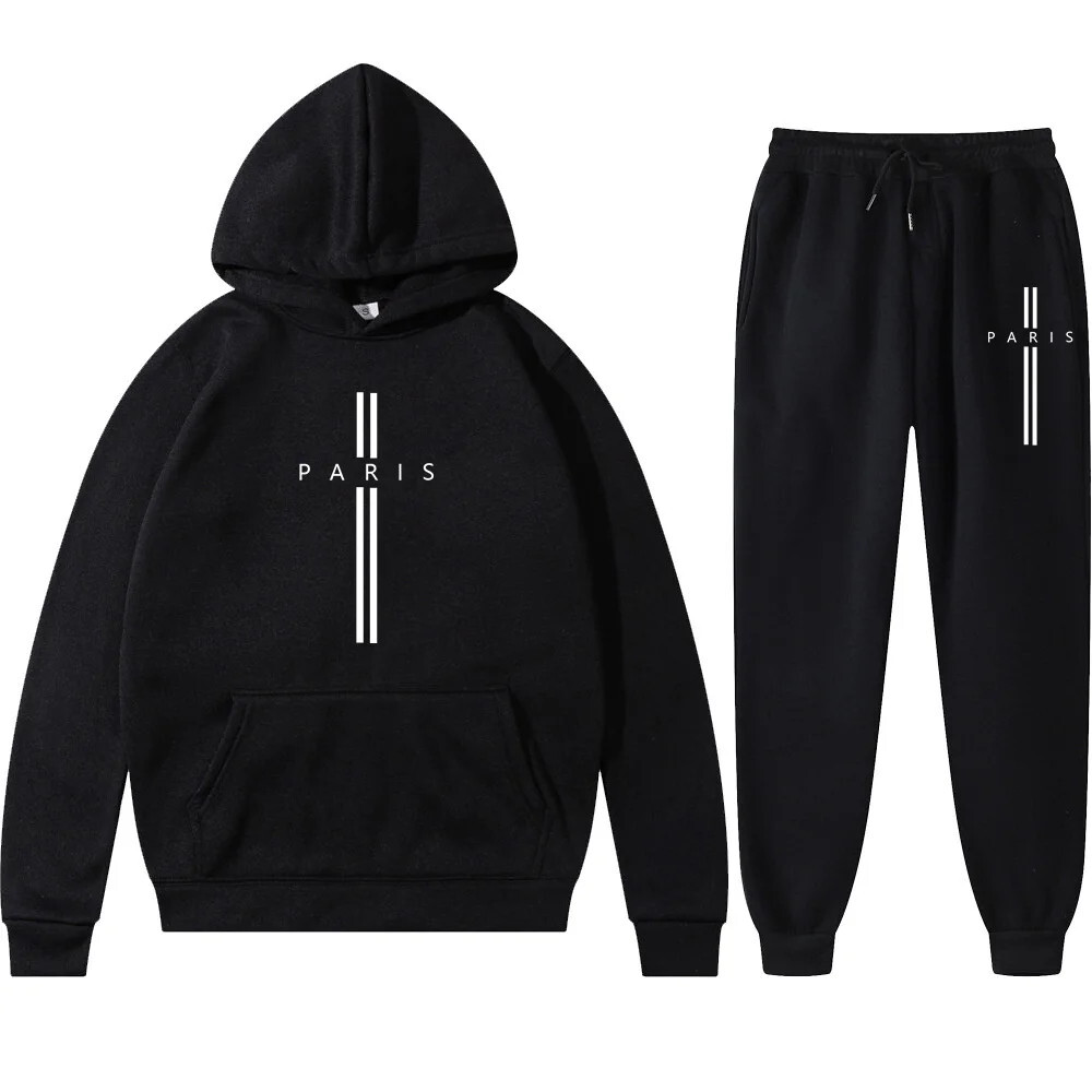 Winter Hoodie Sets Men Fashion Fleece Red Hoodies Black Brand Pants Casual Jogge