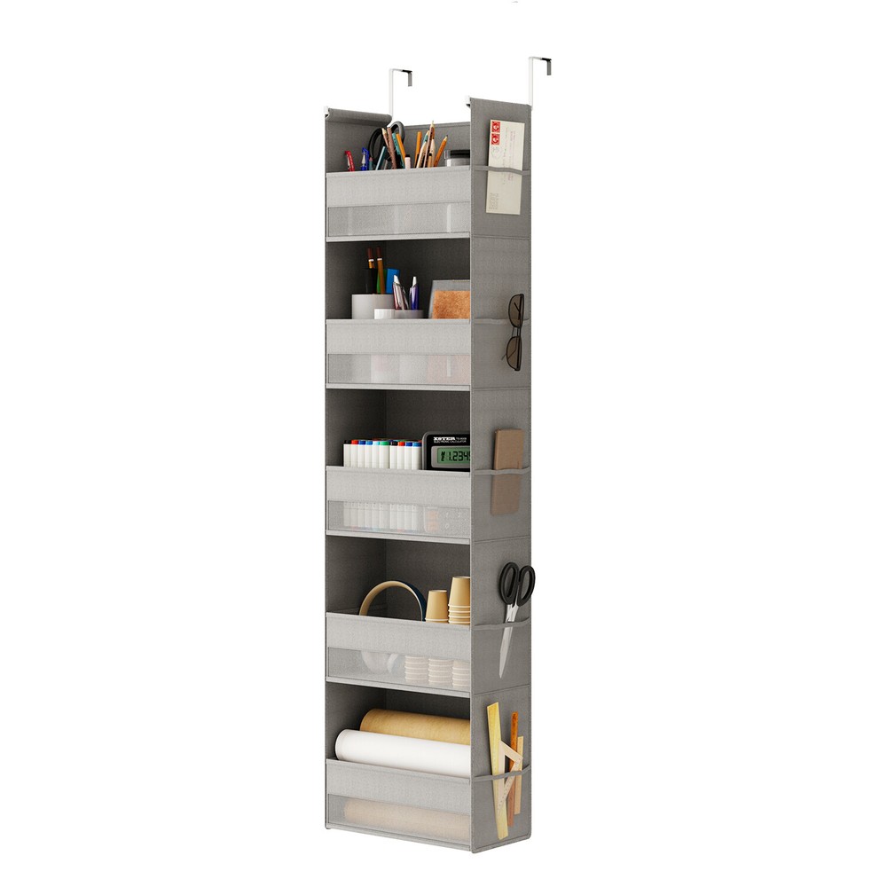 5 Shelf Over The Door Hanging Organizer with 2 Large Metal Hooks and 12 Pockets
