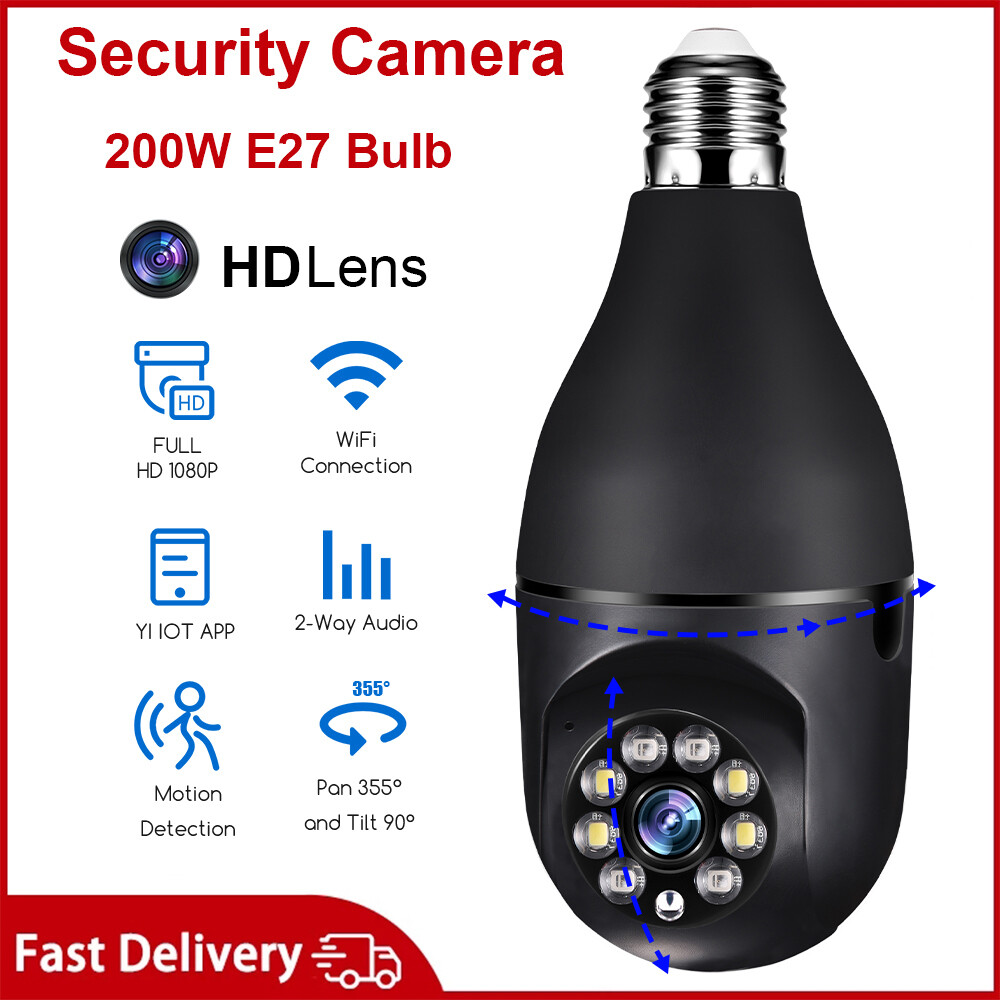 360° Panoramic WiFi IP Camera with E27 Light Bulb Socket 1080P HD Wireless Security Cam for Home Surveillance