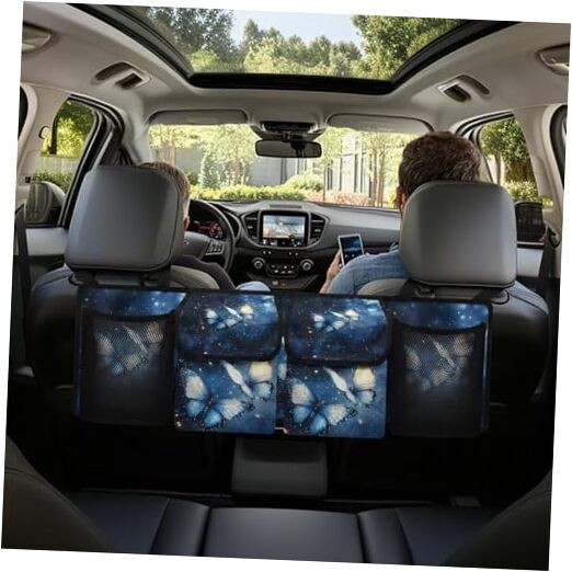 Hanging Car Back Seat Storage Organizer with Blue Butterfly Print  