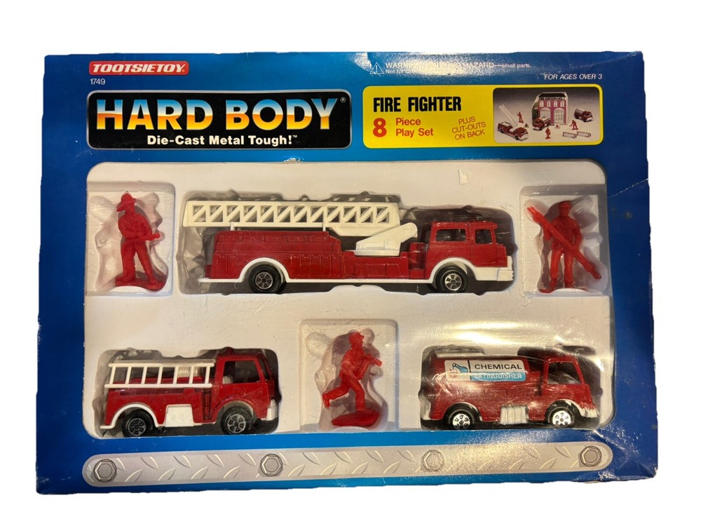 1992 Tootsietoy Hard Body Fire Fighter 8 Piece Die-Cast Metal Play Set in box