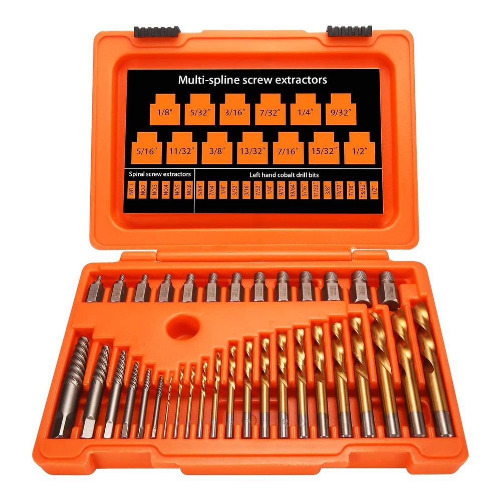 35-Piece Screw Extractor Set with Left-Hand Drill Bits for Easy Removal