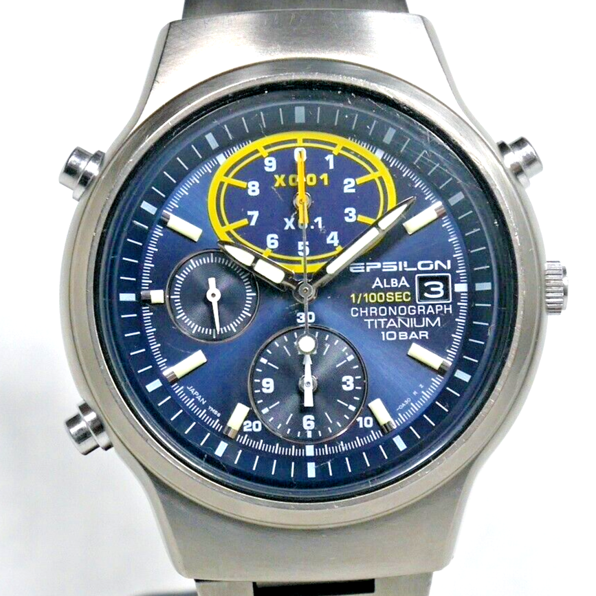 SEIKO ALBA EPSILON Titanium Chronograph Military Watch Blue Dial YM56-0A30 1998