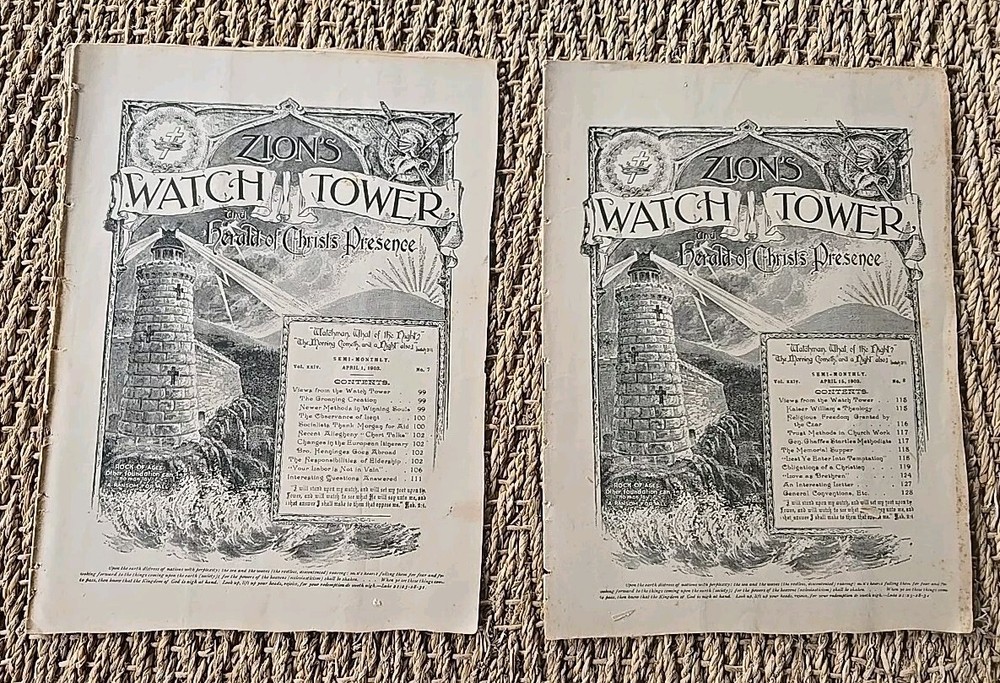 VINTAGE April 1st And 15th 1903 Watchtowers