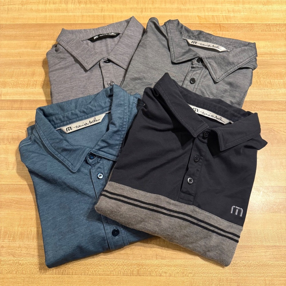 Bundle Travis Mathew Golf Polo Shirt XL Blue Gray Striped Performance Casual Men