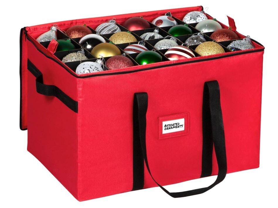 Christmas Ornament Storage Box with Adjustable Dividers Holds 96 Ornaments