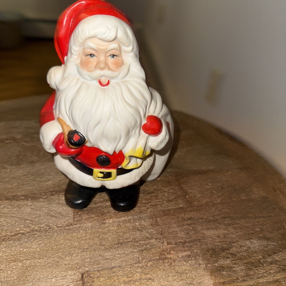 Vtg Santa Claus COIN BANK Christmas Holiday Ceramic ENESCO 80's