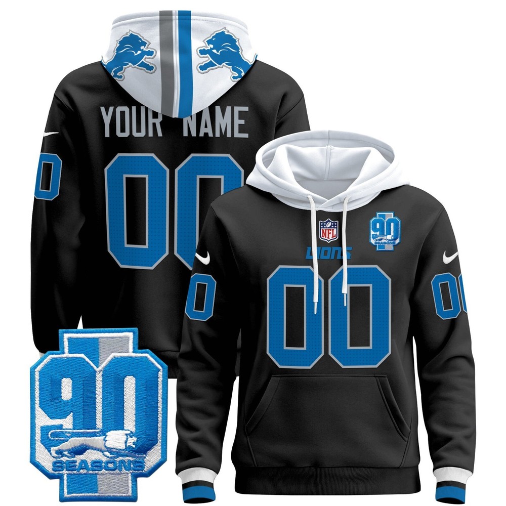 Men's Detroit Lions 2024 Custom Pullover Black Stitched Hoodie