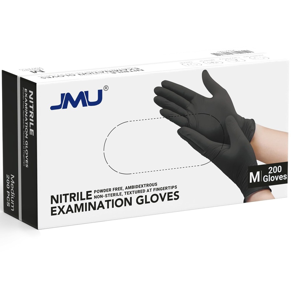 Medium 200 Count Black Nitrile Exam Gloves 3.5 Mil Nitrile Disposable Gloves Lat