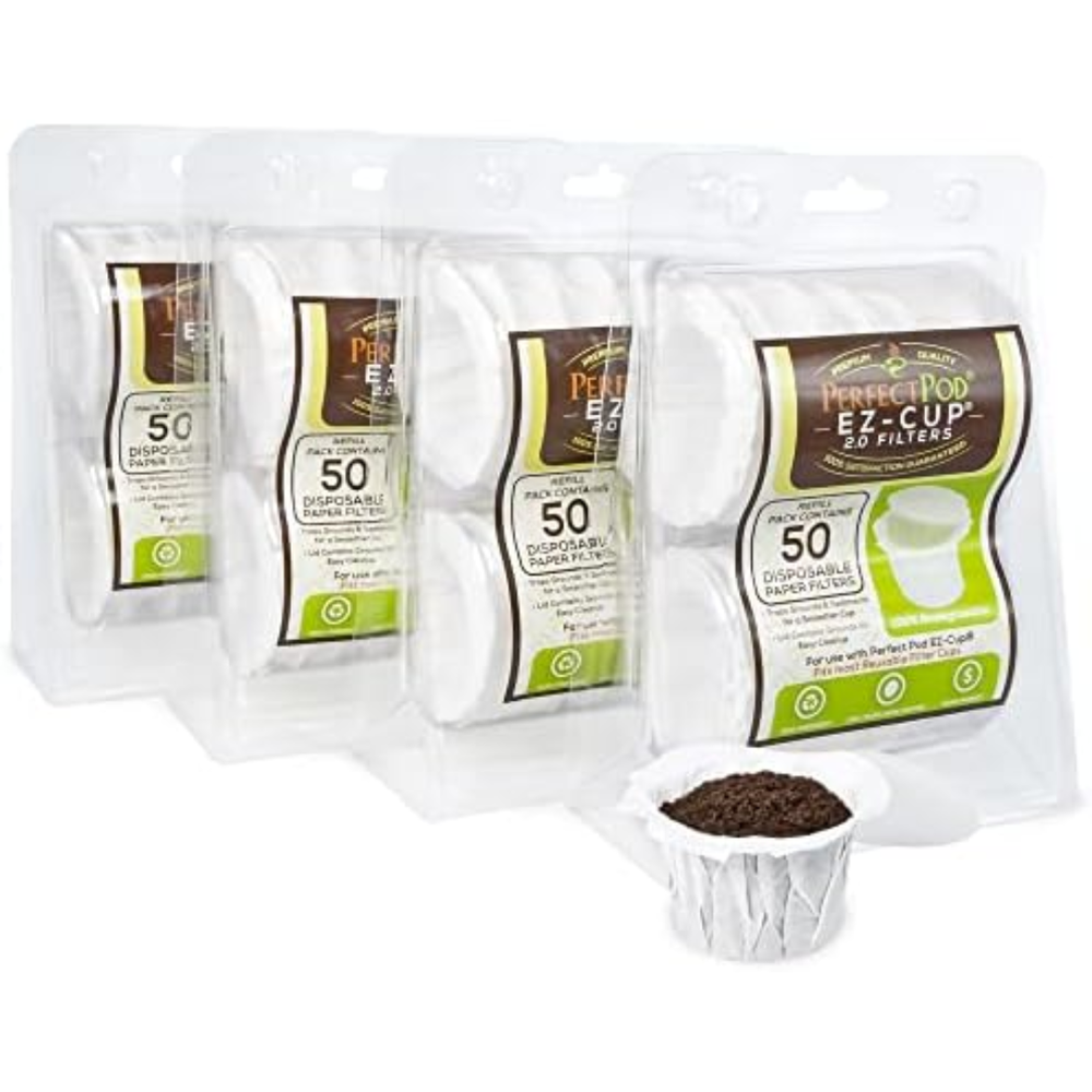 Perfect Pod EZ-Cup 2.0 Unbleached Disposable Paper Coffee Filters, 200ct, USA