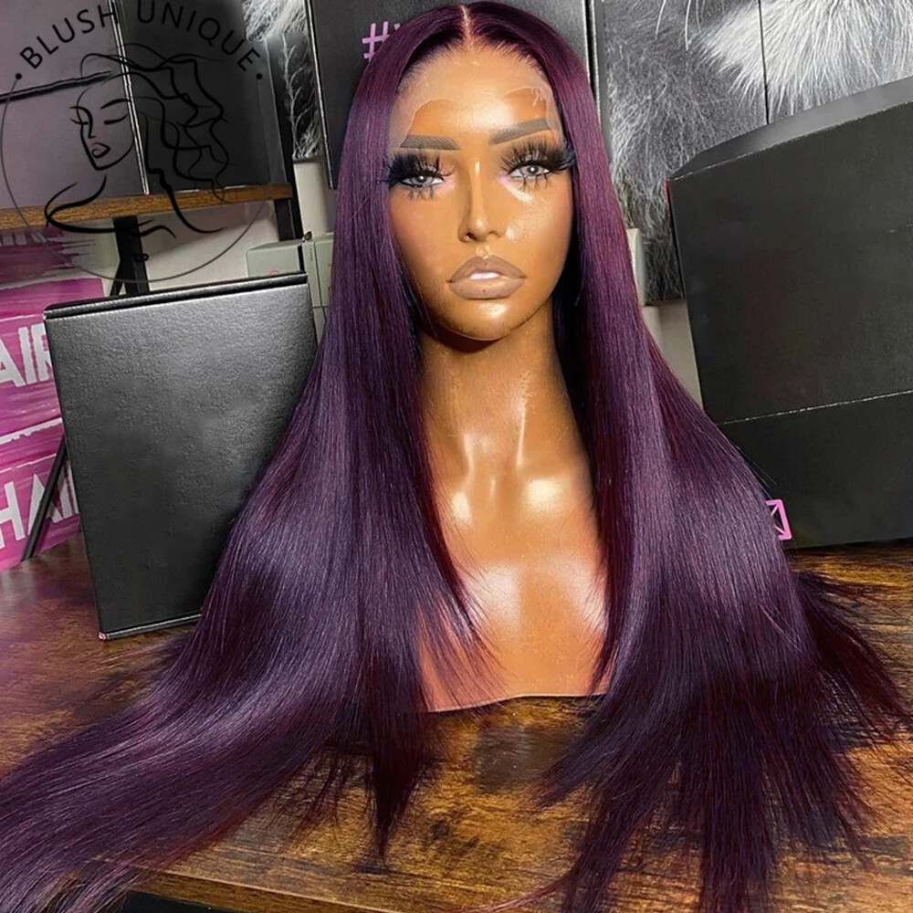 Dark Burgundy HD Lace Front Synthetic Wig Glueless Pre Plucked Baby Hair