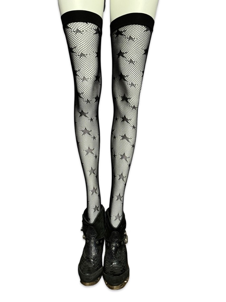 Lip Service Goth Emo Punk Black Star Stockings Hosiery Thigh Highs Halloween