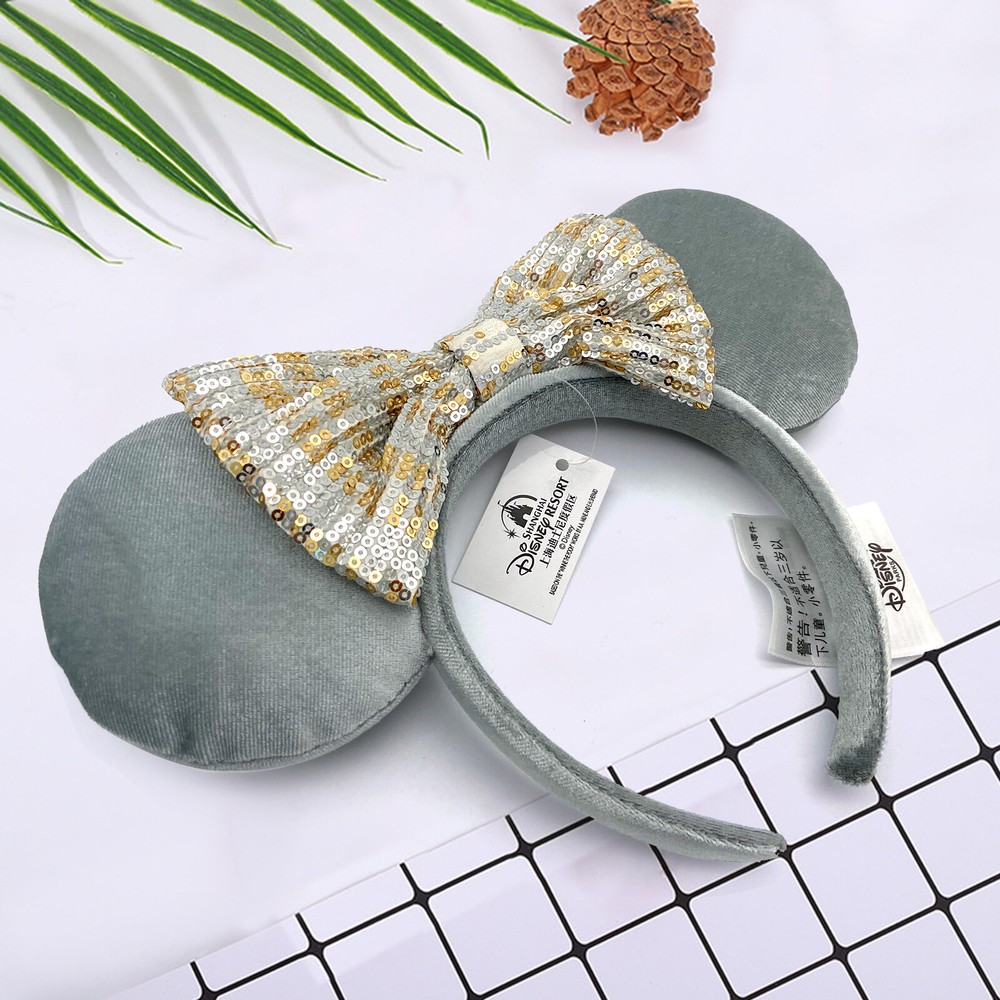 Disney Parks Winter Frost Grey Sequin Minnie Mouse Ears Headband