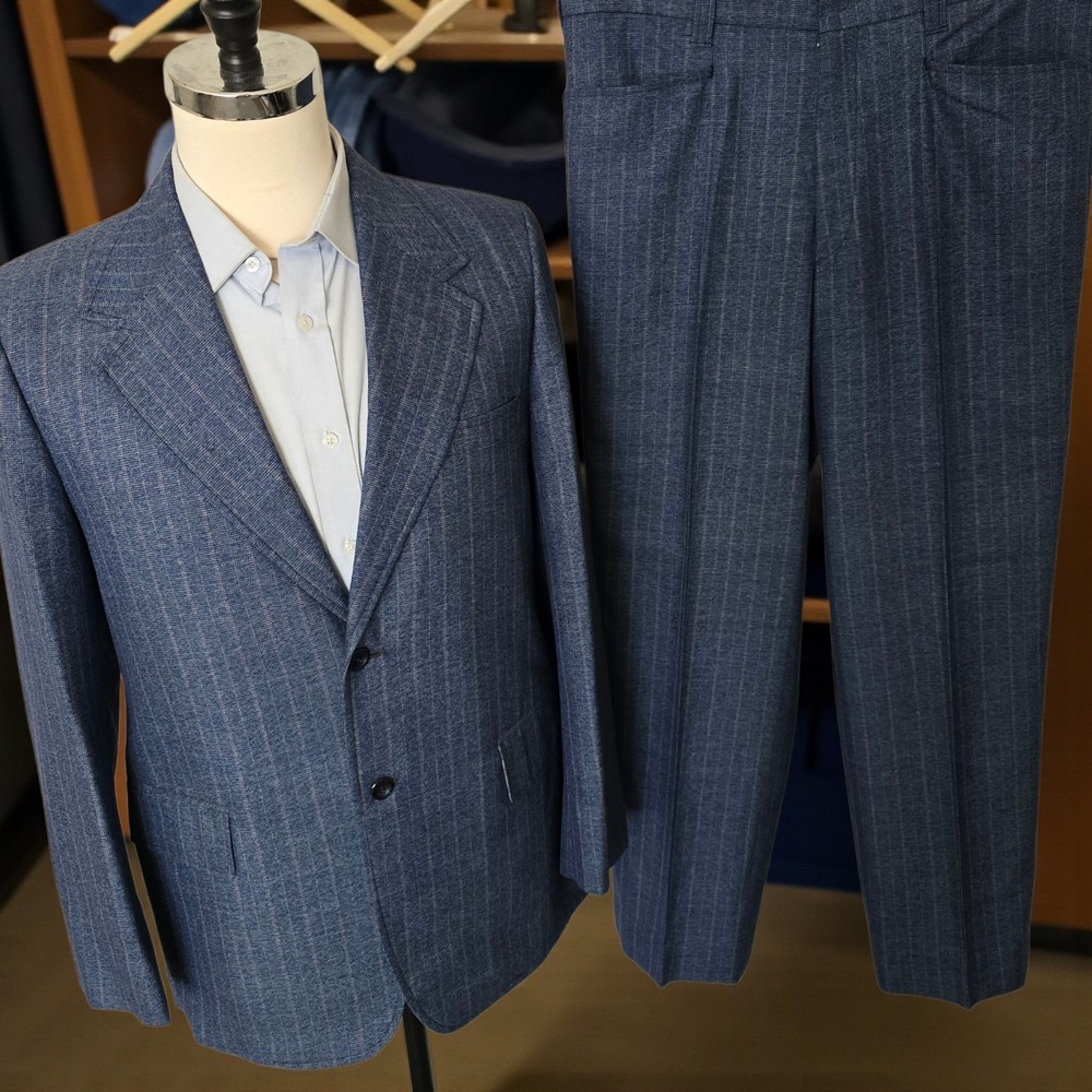 Vintage 1970s Bespoke Suit 40r 35x29 Fully Canvased Wide Lapel Flare Leg