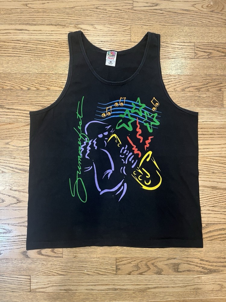 Vintage 90s Summerfest Jazz Tank Top Music Festival Neon Graphic – Made in USA