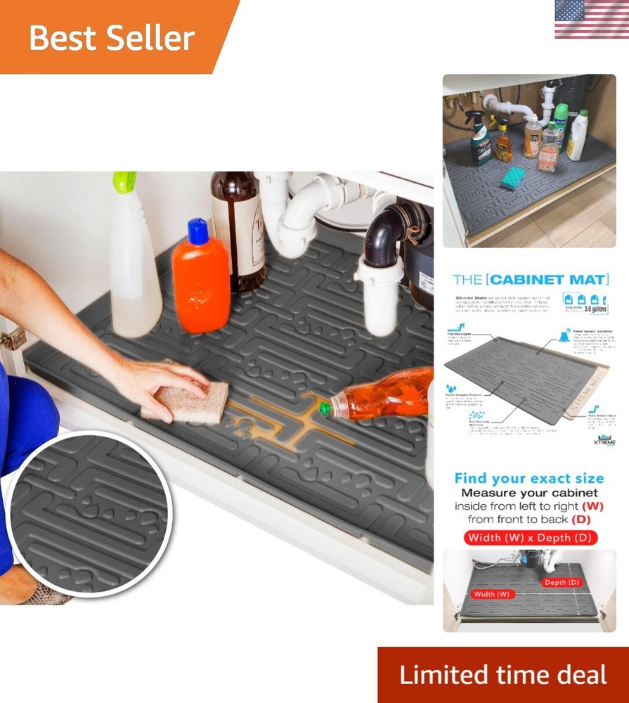 Waterproof Gray Under Sink Mat 37x22 Shelf Liner Cabinet Protector