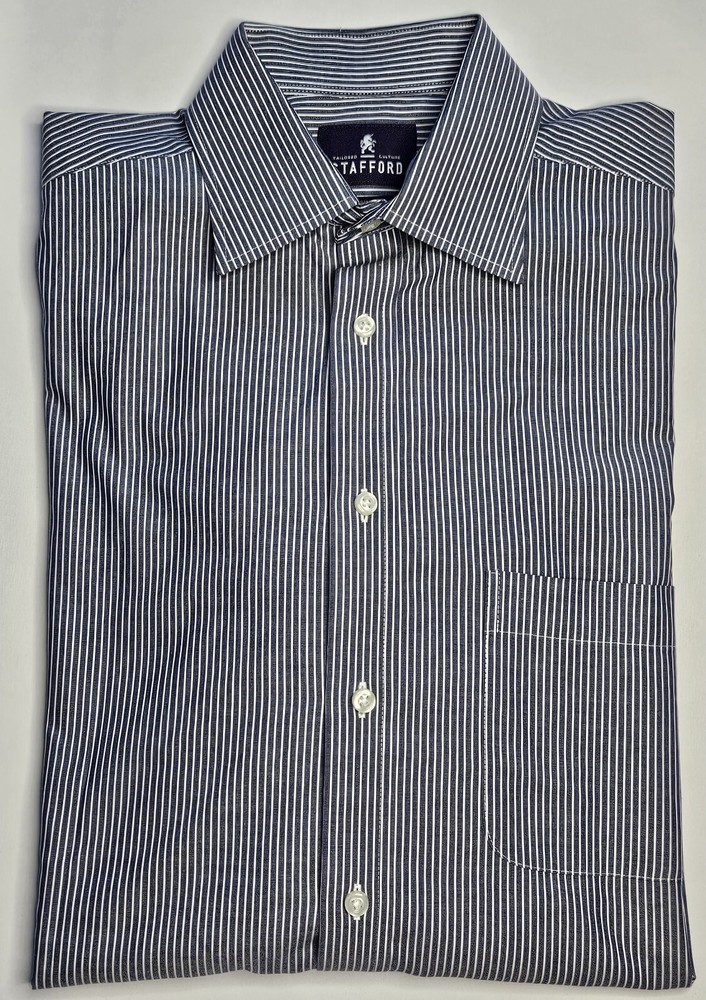 Mens Stafford Easy Care Broadcloth Long Sleeve Striped Button Up Shirt 15 34-35