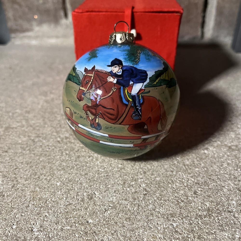 Figi Graphics Round Christmas Ornament Horse Riding Equestrian Reverse Painted