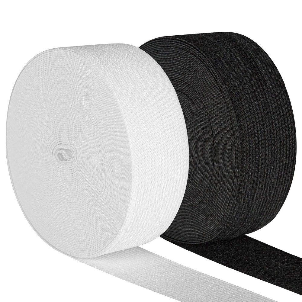 2.5 Inch Elastic Band, 20 Yards Heavy Stretch for Sewing and Crafts in Black and White